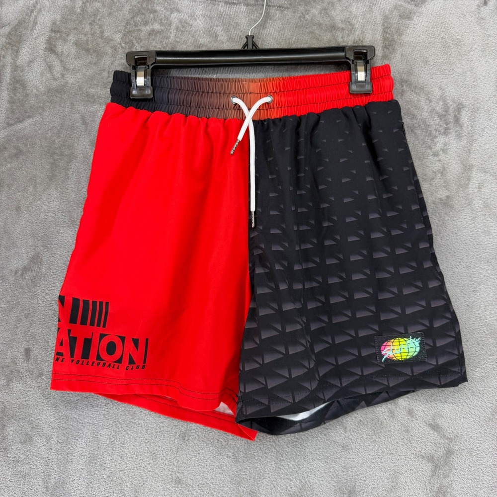 Slunks Pipeline Volleyball Club Shorts Mens Small Red Black Geometric 5in Inseam